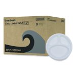 Hi-Impact Plastic Dinnerware, 3-Compartment Plate, 10" dia, White, 500/Carton