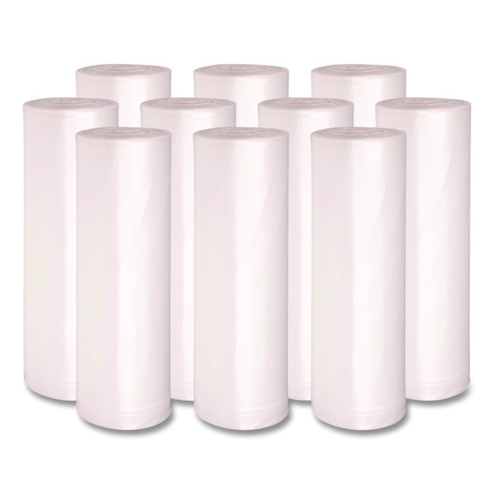 15185335 High Density Industrial Can Liners Coreless Rolls, 45 gal, 16 mic, 40" x 48", Natural, Perforated, 25 Bags/Roll, 10 Rolls/CT - Image 1