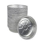 Round Aluminum To-Go Containers, 300 Gauge, 48 oz, 9" Diameter x 1.66" h, Silver, 500/Carton