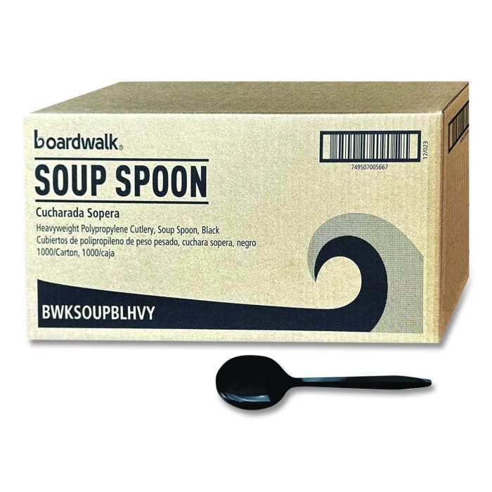 15185280 Heavyweight Polypropylene Cutlery, Soup Spoon, Plastic, Black, 1,000/Carton - Image 1