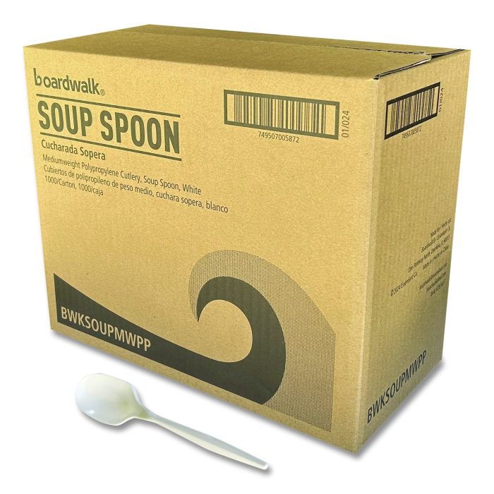 15184876 Mediumweight Polypropylene Cutlery, Soup Spoon, 4.86", Plastic, White, 1,000/Carton - Image 1