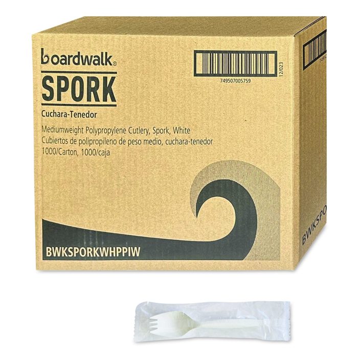 15184899 Mediumweight Wrapped Polypropylene Cutlery, Spork, Plastic, White, 1000/Carton - Image 1