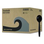 Heavyweight Wrapped Polypropylene Cutlery, Soup Spoon, Plastic, Black, 1,000/Carton