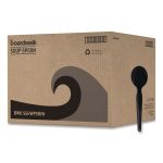 Heavyweight Wrapped Polystyrene Cutlery, Soup Spoon, Plastic, Black, 1,000/Carton