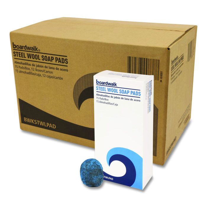 15119219 Steel Wool Soap Pads, 3 x 2.5, Blue, 15 Pads/Box, 12 Boxes/Carton - Image 1
