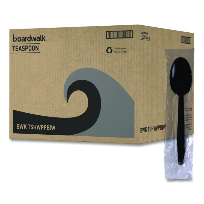 15042255 Heavyweight Wrapped Polypropylene Cutlery, Spoon, Plastic, Black, 1,000/Carton - Image 1