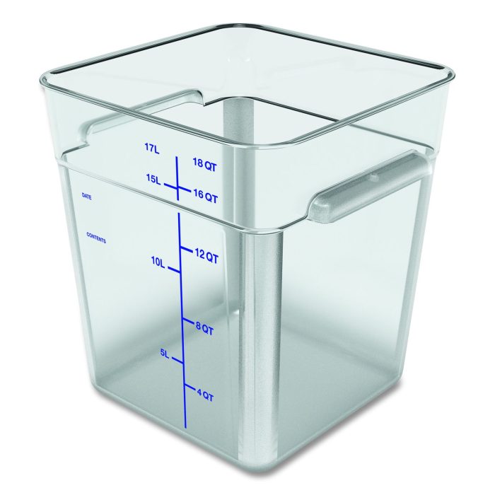 903867 Squares Polycarbonate Food Storage Container, 18 qt, 11 13 x 11.13 x 12.58, Clear, Plastic - Image 1