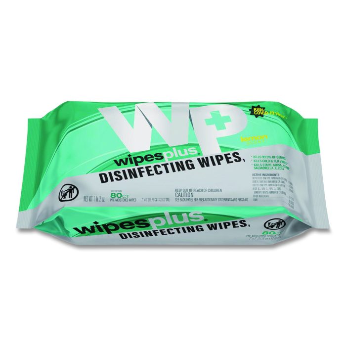 15127544 WipesPlus Disinfecting Surface Wipes, Flat Pack, 1-Ply, 7 x 8, Lemon, White, 80 Wipes/Refill Pack, 12 Packs/Carton - Image 1