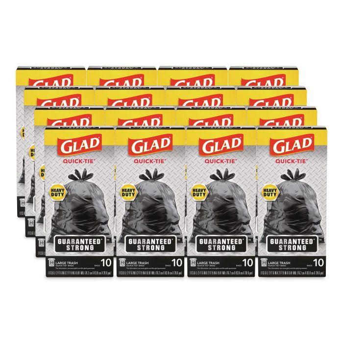 15188484 Large Quick-Tie Trash Bags, Tie-Flap, 30 gal, 0.81 mil, 30 x 33, Black, 10 Bags/Box, 12 Boxes/Carton - Image 1