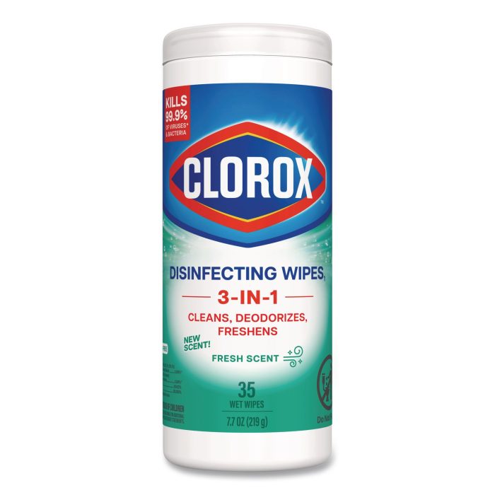 15182717 Disinfecting Wipes, Bleach Free Cleaning Wipes, 1-Ply, 7 x 8, Fresh Scent, White, 35/Canister - Image 1