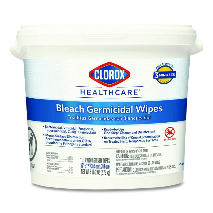 15113013 Bleach Germicidal Wipes, 1-Ply, 12 x 12, Unscented, White, 110/Bucket - Image 1