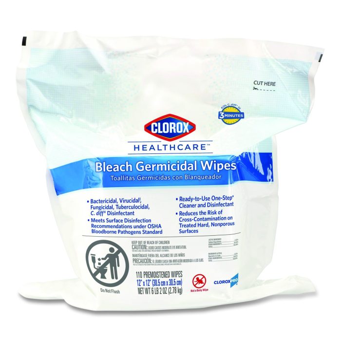15113024 Bleach Germicidal Wipes, Refill for Bucket, 1-Ply, 12 x 12, Unscented, White, 110/Pouch - Image 1