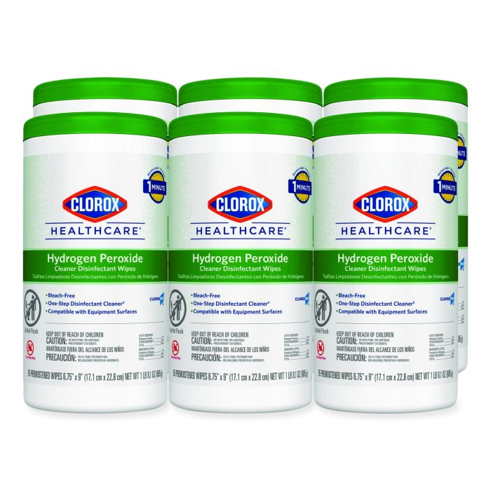 15112823 Hydrogen Peroxide Cleaner Disinfectant Wipes, 9 x 6.75, Unscented, White, 95/Canister, 6 Canisters/Carton - Image 1