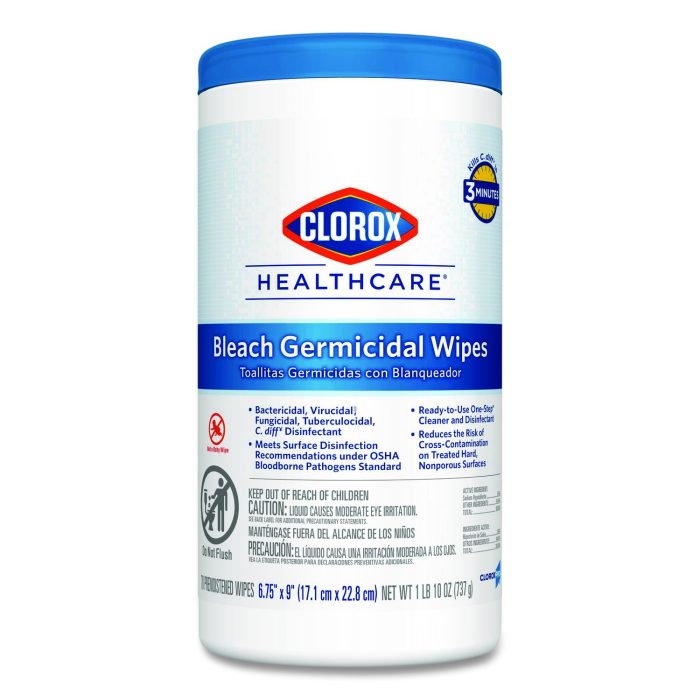15113189 Bleach Germicidal Wipes, 1-Ply, 6.75 x 9, Unscented, White, 70/Canister - Image 1