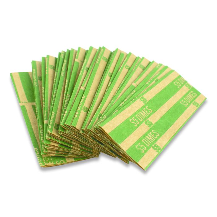 700543 Flat Tubular Coin Wrap, Dimes, Green/White, 1,000/Box - Image 1