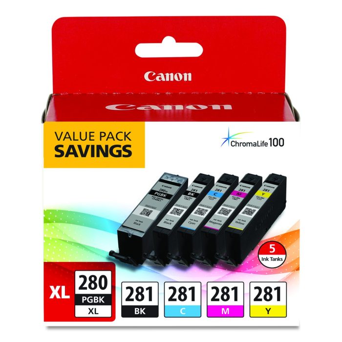 876354 2021c007 (cli-281; Pgi-280 Xl) Chromalife100+ Ink, Black Xl/black/cyan/magenta/yellow, 5/pack - Image 1