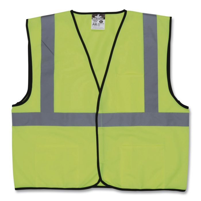 15186239 Class 2 Safety Vest, Polyester, 2X-Large, Fluorescent Lime with Silver Stripe - Image 1
