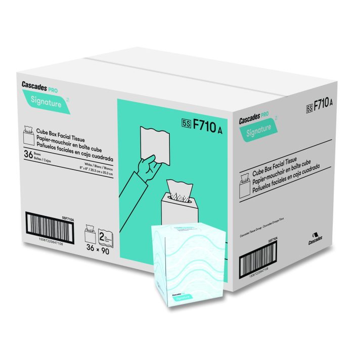 884525 Signature Facial Tissue, Cube Box, 2-Ply, White, 90 Sheets/Box, 36 Boxes/Carton - Image 1