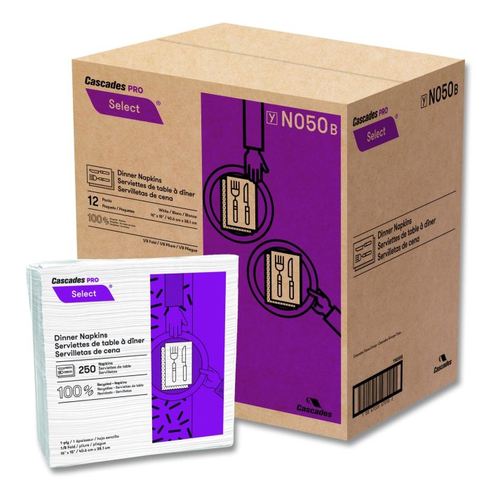 884599 Select Dinner Napkins, 1-Ply, 16 x 15, White, 250/Pack, 12/Carton - Image 1