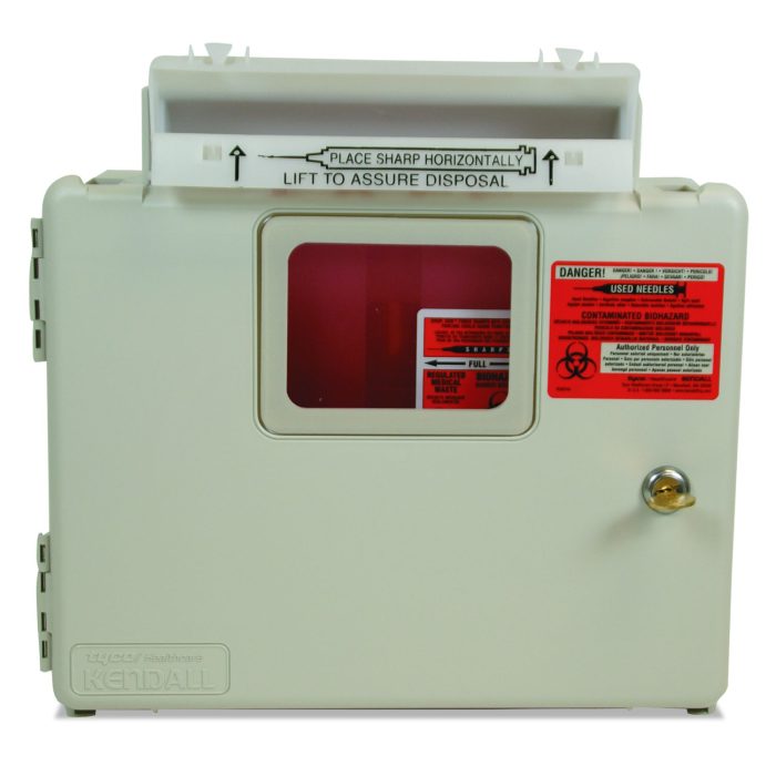 273971 In-Room Locking Wall Mount Sharps Container Cabinet System, 5 qt, ABS Plastic, Beige - Image 1