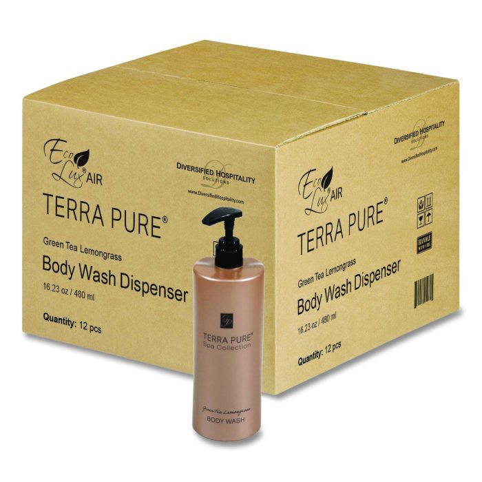 15110224 Terra Pure Body Wash Air Pump, Green Tea Lemongrass, 16.23 oz Bottle, 12/Carton - Image 1