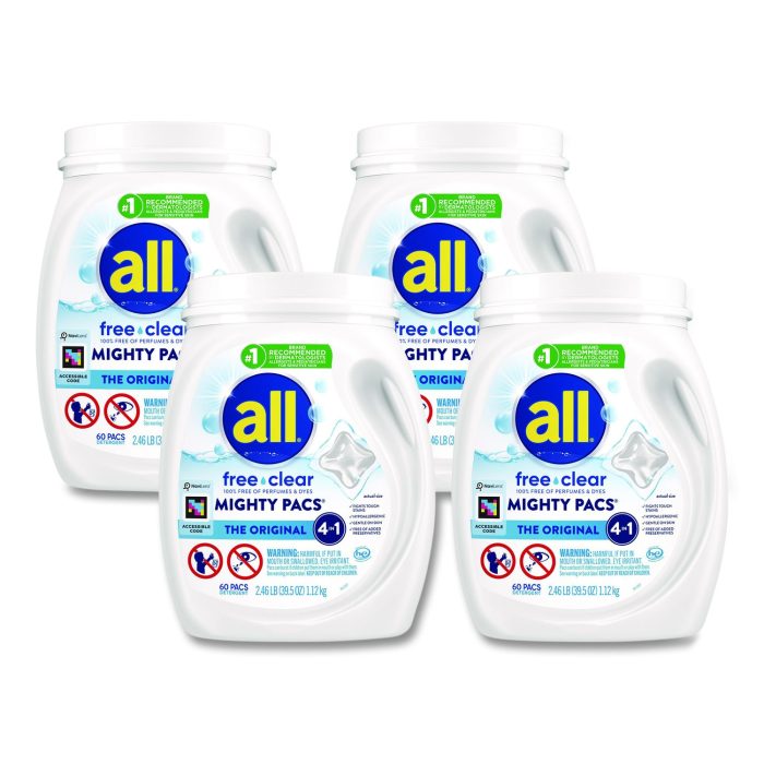 15109348 MIGHTY PACS Free Clear HE Laundry Detergent, 60 Pods/Tub, 4 Tubs/Carton - Image 1