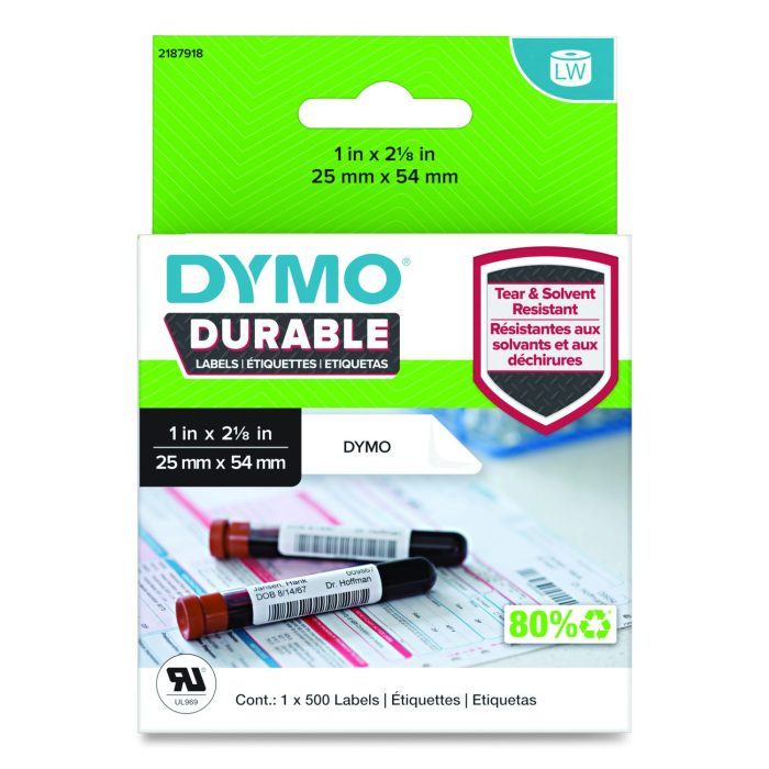 894667 LW Durable Labels, Medical Prescription Label, 1" x 2.13", White, 500 Labels/Roll - Image 1