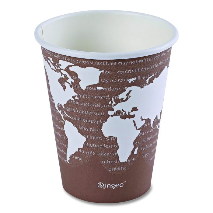 891003 World Art Renewable and Compostable Hot Cups, 8 oz, Paper, Plum, 50/Pack - Image 1