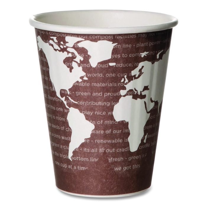 15044405 World Art Renewable and Compostable Insulated Hot Cups, 8 oz, Paper, Brown/White, 40/Pack, 20 Packs/Carton - Image 1
