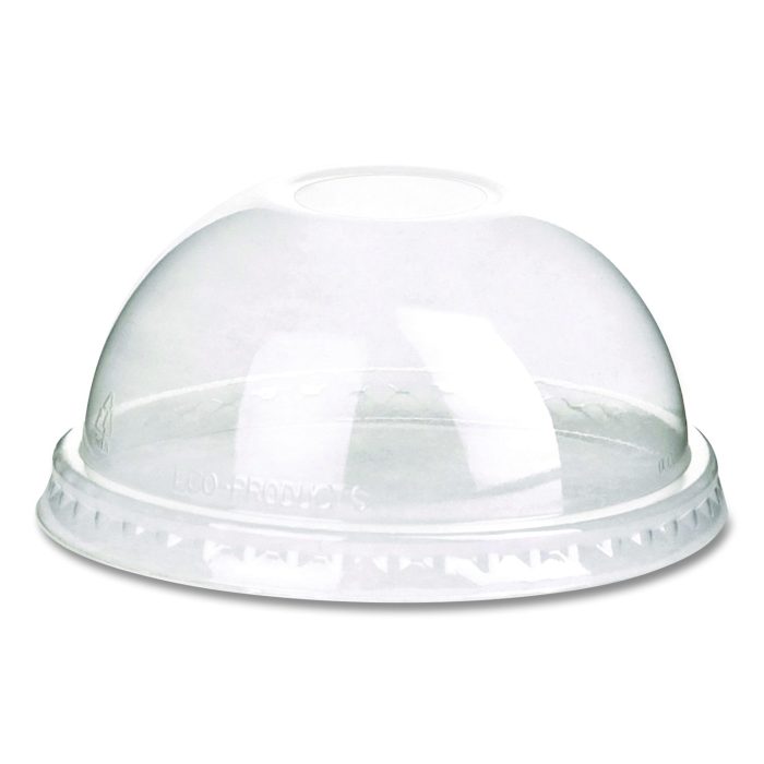 15004864 GreenStripe Cold Cup Dome Lids, With Hole, Fits 9 oz to 24 oz Cold Cups, Plastic, Clear, 100/Pack, 10 Packs/Carton - Image 1