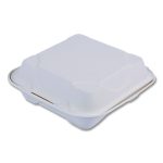 Vanguard Renewable and Compostable Sugarcane Clamshells, 8 x 8 x 3, White, 200/Carton