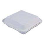 Vanguard Renewable and Compostable Sugarcane Clamshells, 3 Compartments, 9 x 9 x 3, White, 200/Carton