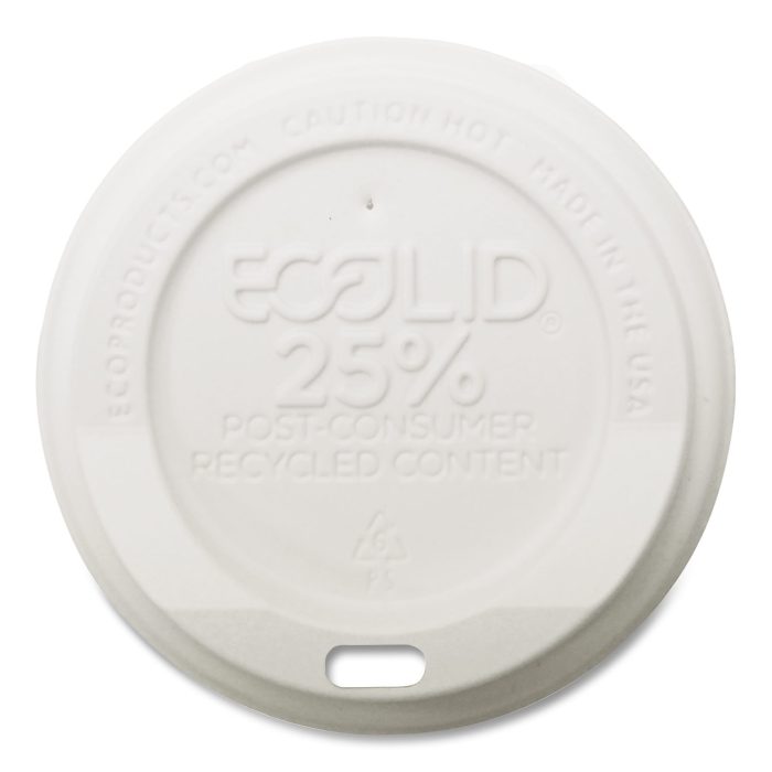 891275 EcoLid 25% Recycled Content Hot Cup Lid, Fits 8 oz Hot Cups, Plastic, White, 100/Pack, 10 Packs/Carton - Image 1