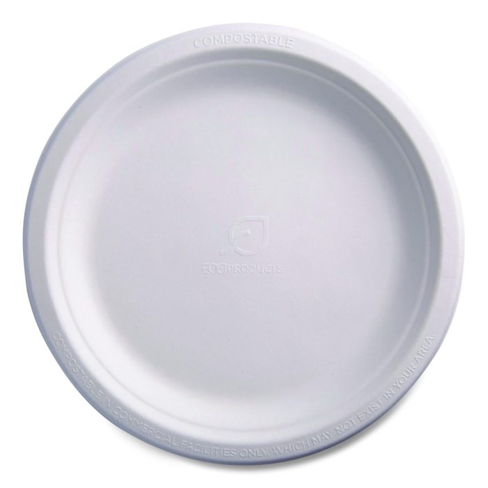 891322 Vanguard Renewable And Compostable Sugarcane Plates, 9" Dia, White, 500/carton - Image 1