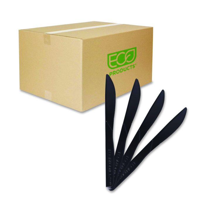 15073810 100% Recycled Content Cutlery, Knife, Plastic, Black, 50/Pack, 20 Packs/Carton - Image 1