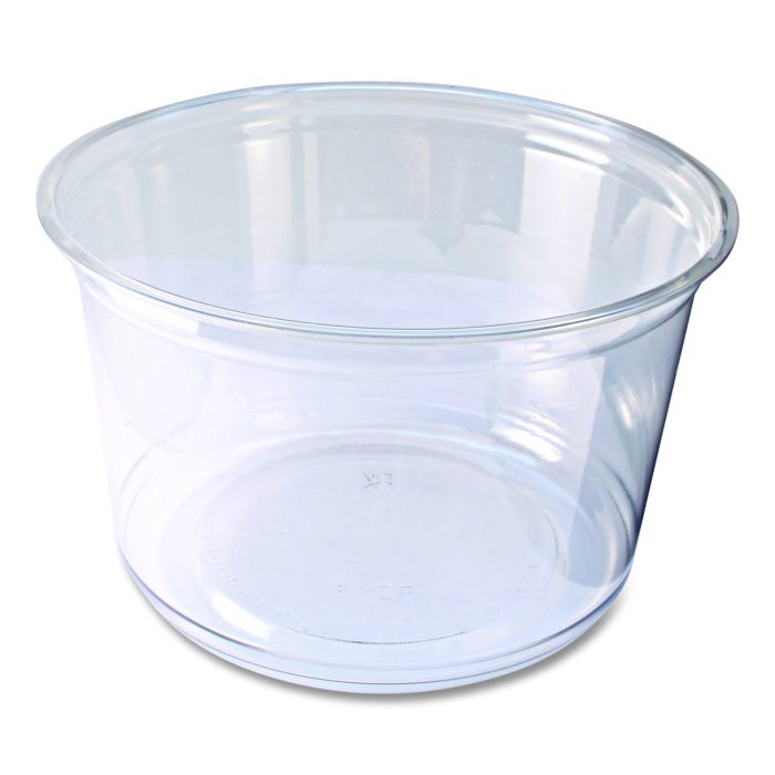15003985 Recycleware Round Deli Container, 16 oz, 4.6" Diameter x 3" h, Clear, Plastic, 500/Carton - Image 1