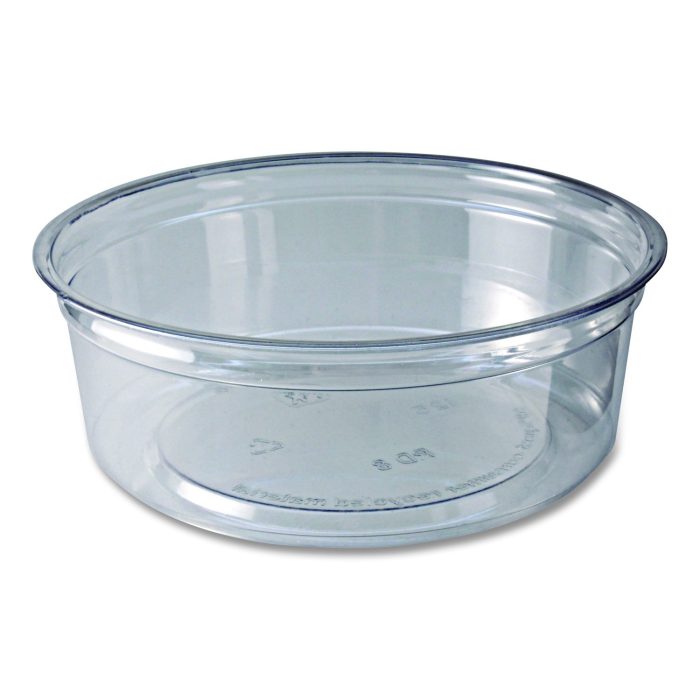 15003977 Recycleware Round Deli Container, 8 oz, 4.6" Diameter x 1.7" h, Clear, Plastic, 500/Carton - Image 1