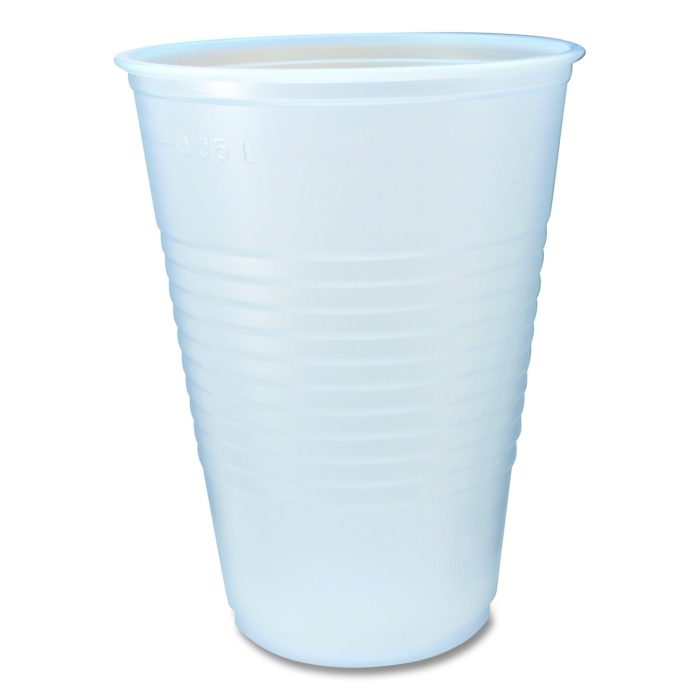 890935 RK Ribbed Cold Drink Cups, 14 oz, Plastic, Clear, 50/Sleeve, 20 Sleeves/Carton - Image 1