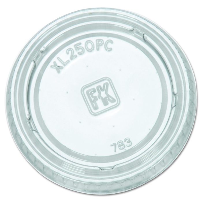 173001 Portion Cup Lids, Fits 1.5 oz to 2.5 oz Portion Cups, Plastic, Clear, 125/Sleeve, 20 Sleeves/Carton - Image 1