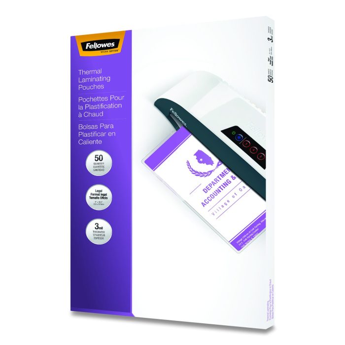 683460 Laminating Pouches, 3 Mil, 9" X 14.5", Gloss Clear, 50/pack - Image 1