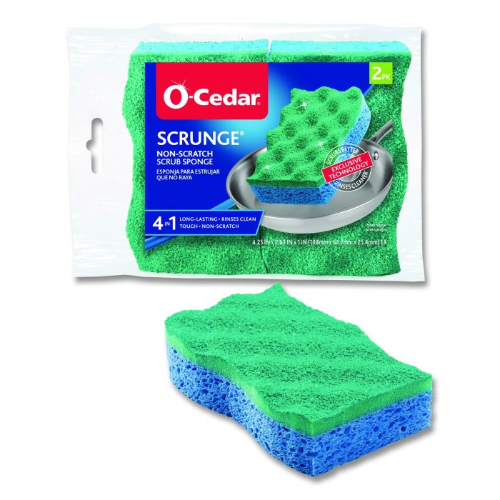 15054069 Scrunge Non-Scratch Scrub Sponge, 2.63 x 4.25, 1" Thick, Green/Blue, 2/Pack - Image 1