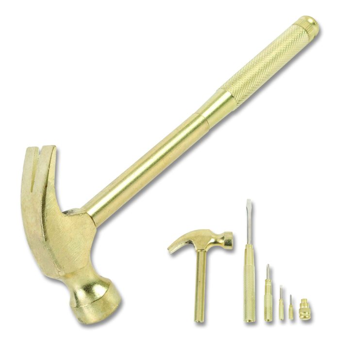 15027661 5-in-1 Carpenter's Hammer, Tool-Storage Nesting Handle with Four Screwdrivers, 8 oz Steel Curved Claw Head, 6.5" Gold Handle - Image 1