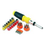 34-Piece Ratcheting Screw/Nut Driver Set, Metric 6-Point, Phillips, SAE 6-Point, SAE Hex, SAE Slotted and Torx Bits. 8" Long