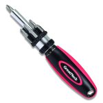 Ratcheting Screw/Nut Driver Set, 7 Phillips, SAE Slotted and Torx Bits, 7" Long, Black/Red Handle