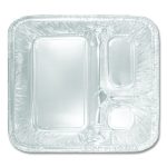 Three-Compartment Oblong Food Container, 24 oz, 6.38 x 1.47 x 8, Silver, Aluminum, 500/Carton