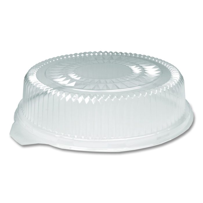 15005172 Plastic Dome Lids, Embossed, Fits 4012/4013, 12" Diameter, Clear, 25/Carton - Image 1