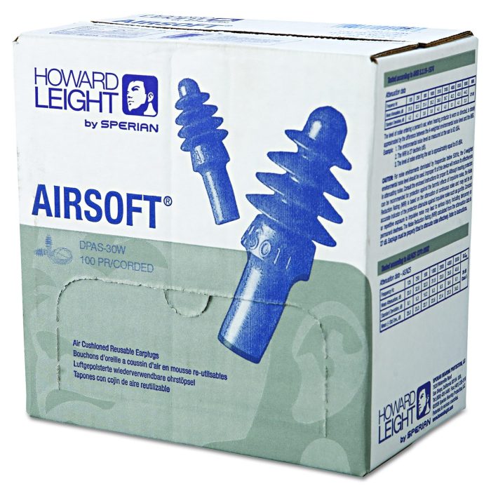 146428 AirSoft Multiple-Use Corded Earplugs, White Cord, 27 dB NRR, One Size Fits Most, Blue 4-Flange Plugs, 100/Box - Image 1