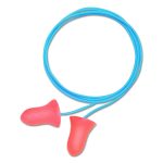 MAXIMUM Single-Use Earplugs, Corded, 33 dB NRR, One Size Fits Most, Coral Bell/T-Shaped Plugs, 100/Box