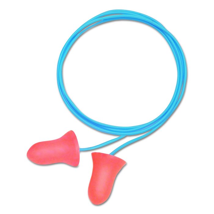 287754 MAXIMUM Single-Use Earplugs, Corded, 33 dB NRR, One Size Fits Most, Coral Bell/T-Shaped Plugs, 100/Box - Image 1