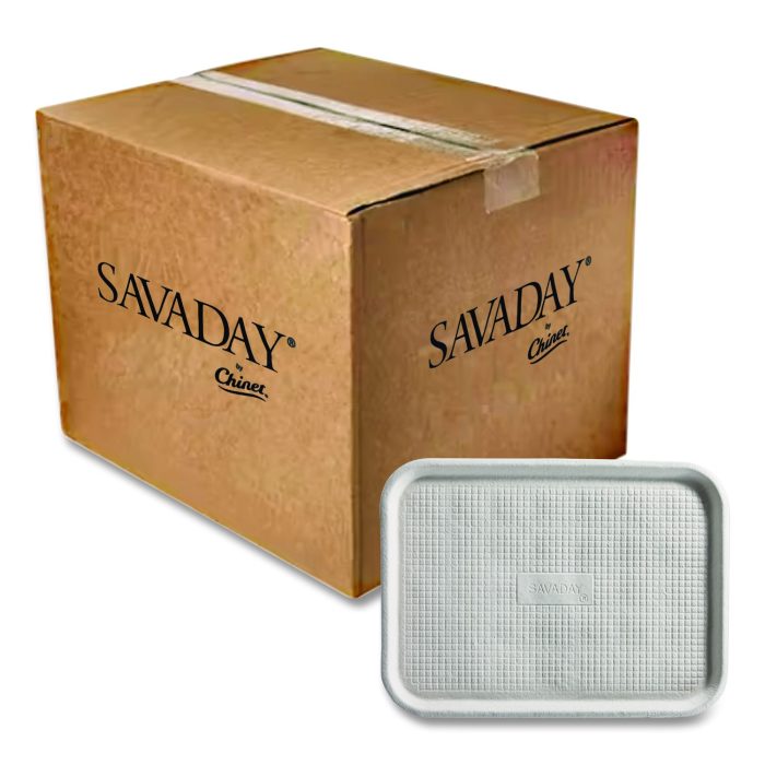 15106864 Savaday Molded Fiber Flat Food Tray, 16 x 12, White, Paper, 200/Carton - Image 1